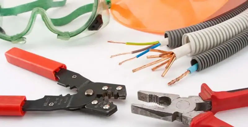 Electrical wiring repair with professional tools and safety equipment in North Las Vegas, NV
