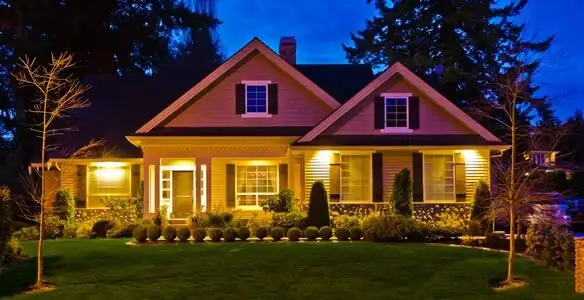 security light installation services illuminating a residential exterior at night in Las Vegas, NV